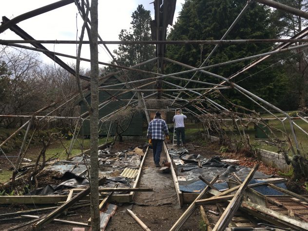 removal of metal frame for old greenhouse